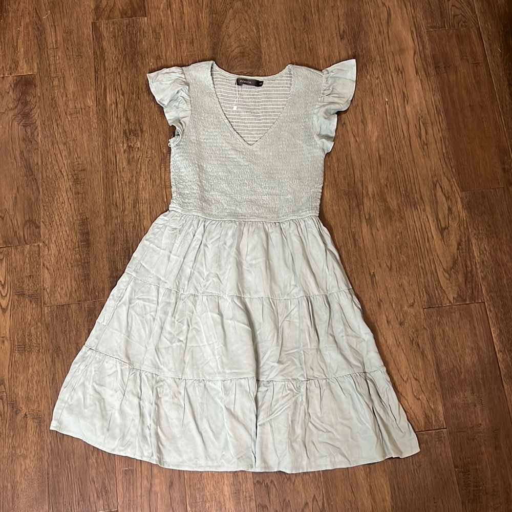 Sage green smocked top dress